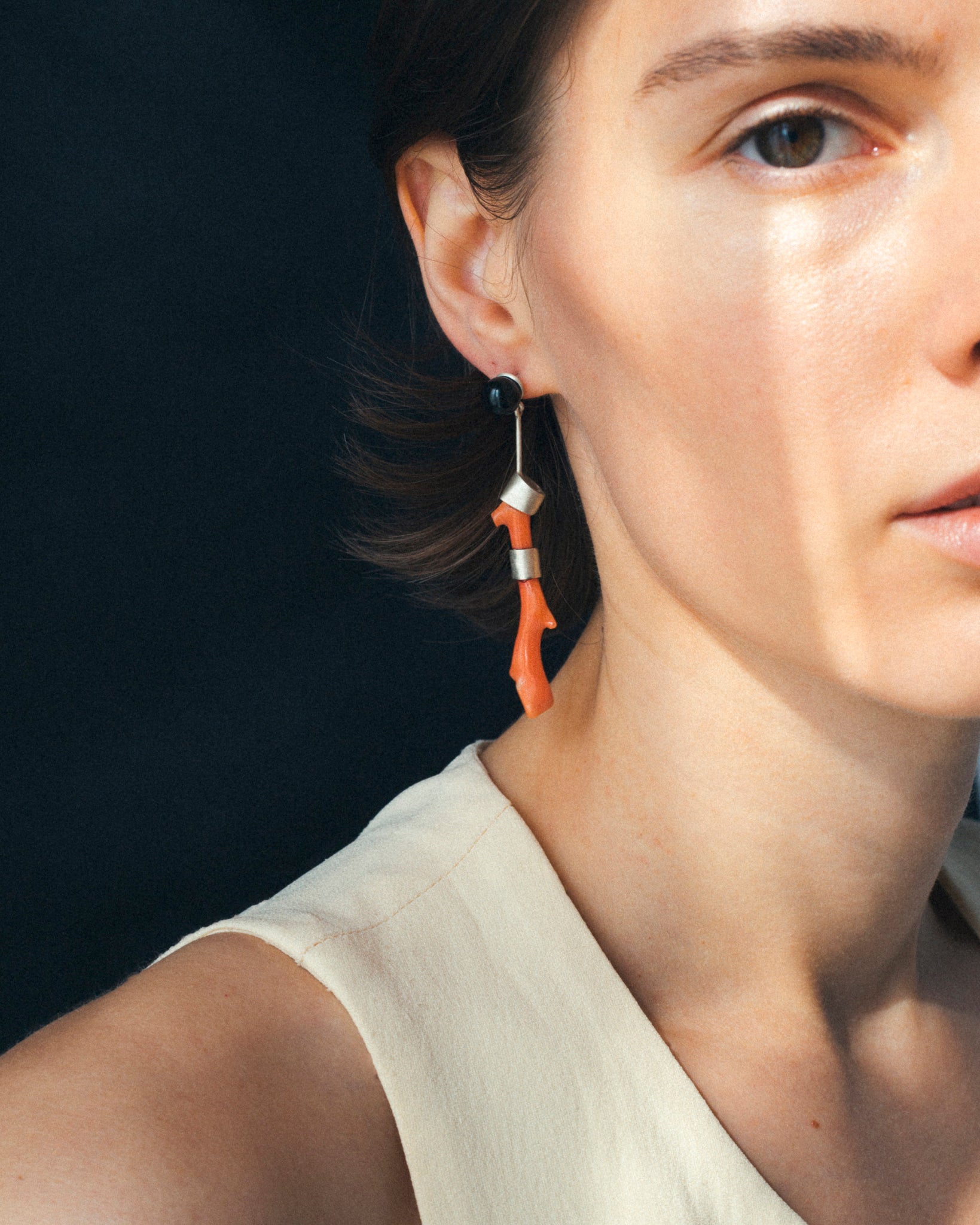 PINK CORAL AND ONYX CARMEN EARRING